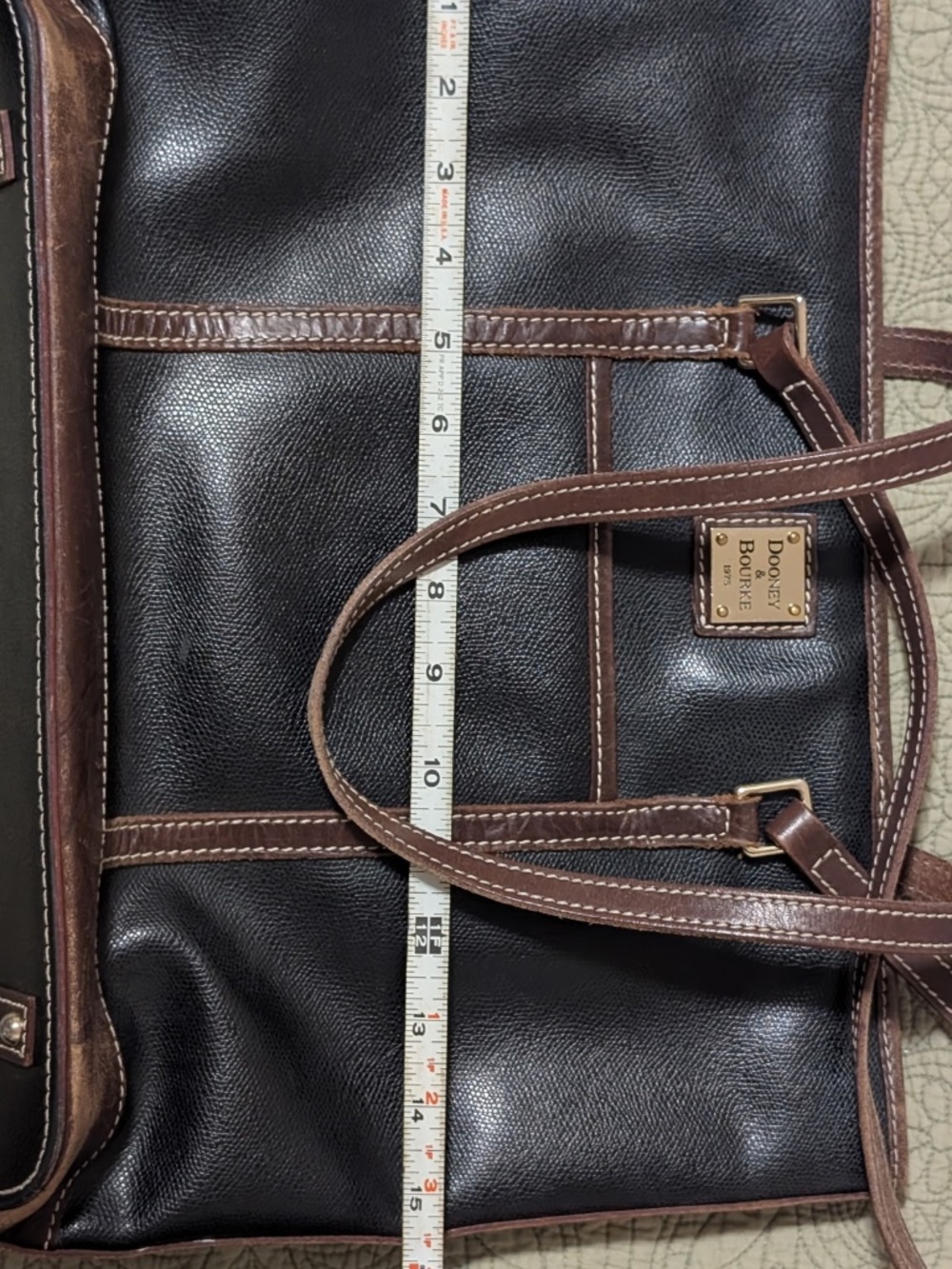 Black & Brown Structured Shoulder Tote Bag Vintage Style - Picture 8 of 9